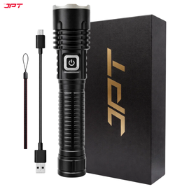Buy JPT K16 super bright LED flashlight featuring rechargeable LED torch with 4800mAh battery, USB-C charging, zoom focus & 3 modes. Buy at best price today.