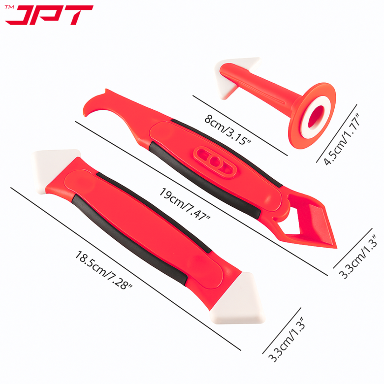 JPT 3-Piece Silicone Caulking Tool Kit | Sealant Finishing Grout Scraper | Gap Filler | Scraper Finishing Tool for Sinks, Bathtubs, Windows, Tiles, and All Sealing Projects