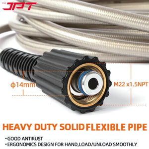 JPT 15MTR Heavy Duty Super Flexible Pressure Washer Hose Pipe | American Standard M22 Thread With O-Ring Seals | Up To 2465PSI Pressure | Max. 170 Bar Power | Compatible With Many Pressure Washer Brands