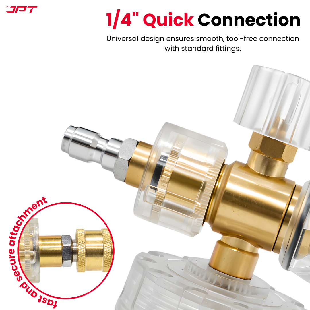 Buy JPT heavy-duty brass foam cannon head with 1/4” quick connect. Adjustable snow foam control, leak-proof design for professional pressure washer detailing.