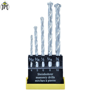 JPT Heavy Duty 5-Piece Steel Masonry Drill Bit Set | Construction Drill Bits in 4MM, 5MM, 6MM, 8MM & 10MM Sizes | Ideal for Drilling In Brick, Concrete, Stone, and Tile