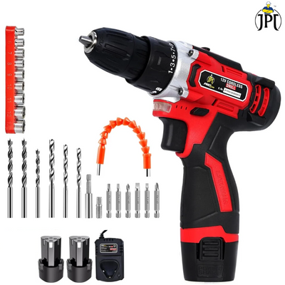 JPT Heavy Duty 12-volt Pro Series Cordless Drill Machine | 45N.m Torque | 1950 RPM Speed | 25+1 Clutch | 2 Speed Gearbox | 3/8" Keyless Chuck | 1500mAh Battery | Clearance Sale 2024