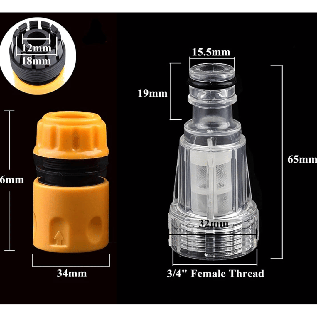 JPT Heavy Duty Universal Inlet Quick Connector & Transparent Inlet Filter Accessory | Compatible with All Pressure Washer Brands | Ideal for High Pressure Washers & Gardening