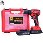 JPT Heavy Duty Brushless 21-volt Cordless Impact Drill Machine | 60 Nm Torque | 2250 RPM Speed | 3/8-Inch Keyless Chuck | 2 Speed Modes | 25 Setting Modes | 1500mAh Battery | Fast Charger