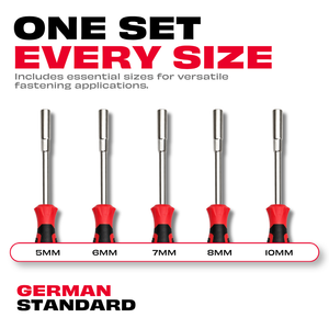 JPT Nut Driver Set 5 PCS Heavy Duty CR-V Hex Nut Driver Kit with Magnetic Tips & Hollow Shaft | 5–10mm Hand Nut Driver Set for Electrical, Automotive & Industrial Use