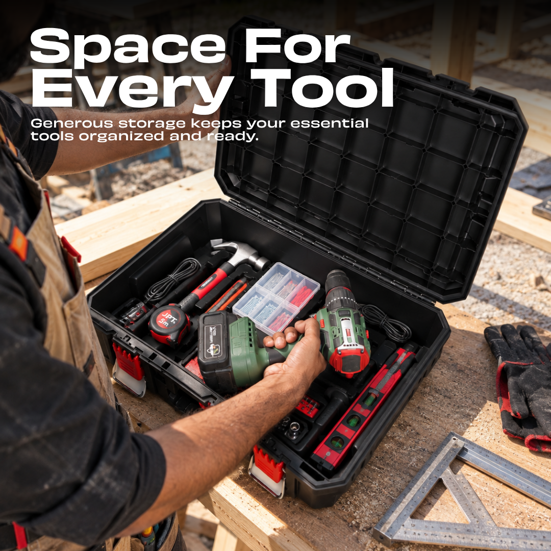 JPT Ultra Heavy Duty Tool Box, Small Modular Stackable Storage Industrial Grade Unbreakable • Interlocking Storage System • Stackable Design • Portable Carry Handle • With Metal Latch
