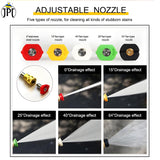 Buy now JPT pressure washer combo which inlcudes 10"/25cm extension rod, one quick connector, and 5pcs 1/4" universal pressure washer nozzle tips at best price.