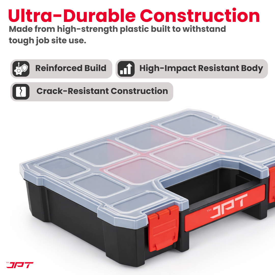 Buy JPT Ultra Heavy Duty Tool Organizer Small to stay organized on every job with this organizer featuring 10 compartments and 6 removable dividers. Buy Now