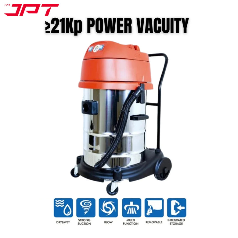JPT KVC60 Ultra Heavy-Duty Wet and Dry Vacuum Cleaner | 2300-watt Double Motor | 22 kPa Suction Power | 60-Litre SS Tank | HEPA Filtration | Commercial Vacuum Cleaner for Home, Car, Industry Cleaning