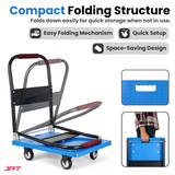 Buy JPT heavy duty foldable hand trolley with 600KG load capacity, 360° swivel wheels and reinforced steel frame. Ideal for warehouse, shop, office and more.