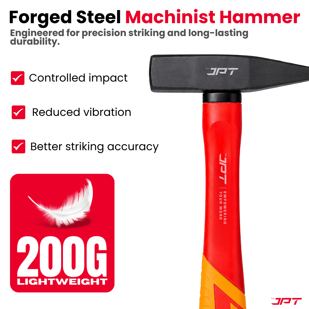 JPT 200G Forged Steel Machinist Hammer with Anti-Slip Rubber Grip Handle – Heavy Duty Professional Club Hammer for Workshop, Metal Fabrication & Chisel Work
