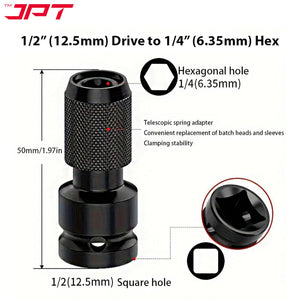 JPT 1/2-Inch Square Drive to 1/4-Inch Hex Socket Adapter | Impact wrench To Drill Machine Converter | Quick Release Chuck Converter for Impact Wrench