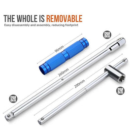 JPT 360° Rotation T Type Socket Wrench 1/2 (12.5mm) Detachable T-bar Spanner for Hex/Twelve Angle Socket Sleeve Tools