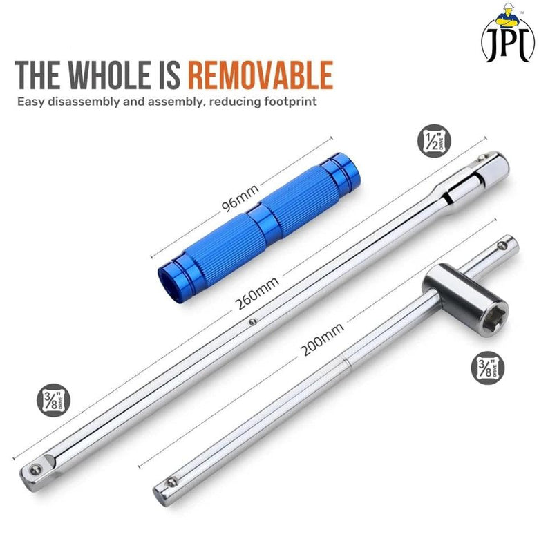 JPT 360° Rotation T Type Socket Wrench 1/2 (12.5mm) Detachable T-bar Spanner for Hex/Twelve Angle Socket Sleeve Tools