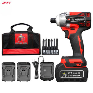 JPT 21-volt Impact Cordless Screwdriver Machine | Brushless Powerful Motor | 1/4’’ All-Metal Hex Chuck | 270N.M Torque | 3000RPM Variable Speed | 4000mAh Battery | 6 Driver Bits Included
