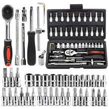 Power Grip 46-Piece 1/4-Inch Screw Driver Socket Wrench Set With Socket Set and Hand Tools Set for Auto Repairing, Household Work, And More