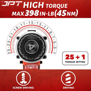 JPT Heavy-Duty 12V Pro Series Cordless Drill Machine | 45N.M. Torque | 1950 RPM Speed | 25+1 Torque Setting | 2 Speed Modes | 3/8