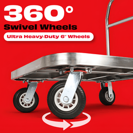 JPT Heavy Duty Steel Metal Platform Trolley | 800kg Capacity with Reinforced Pipe Frame | 90x60 cm Platform | 6” Rubber Wheels | Industrial Warehouse Cart
