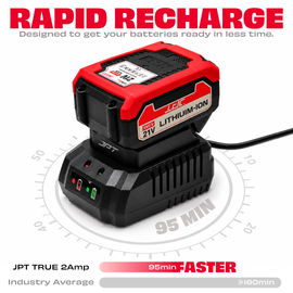 JPT Cordless Power Tool Charger 18/21V, True 2A Output, Ultra Heavy Duty
