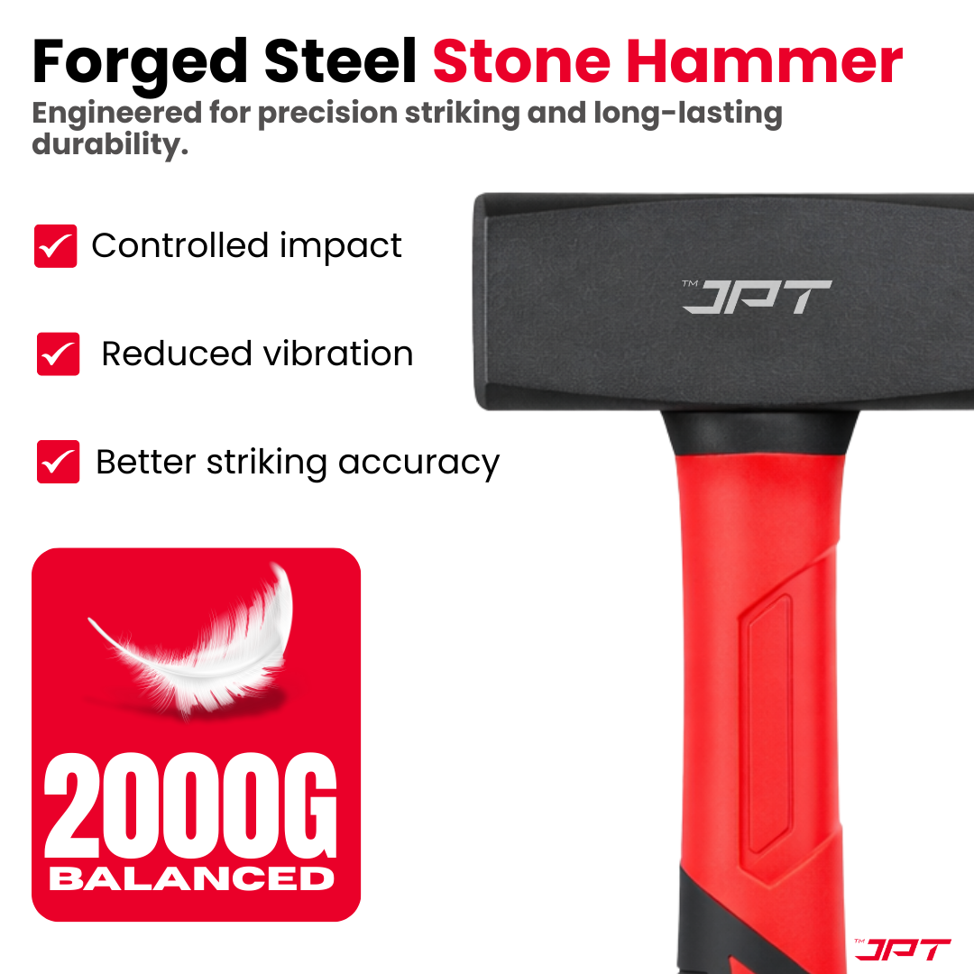 Buy JPT 2000G forged steel club hammer with heavy duty fiber handle and anti-slip grip. Ideal for masonry, chisel work, and construction tasks. Buy Now