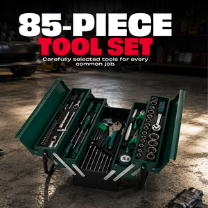 JPT 85-Piece Mechanics Tool Set, Garage Repair Kit with Tool Box | CR-V Steel • 1/4