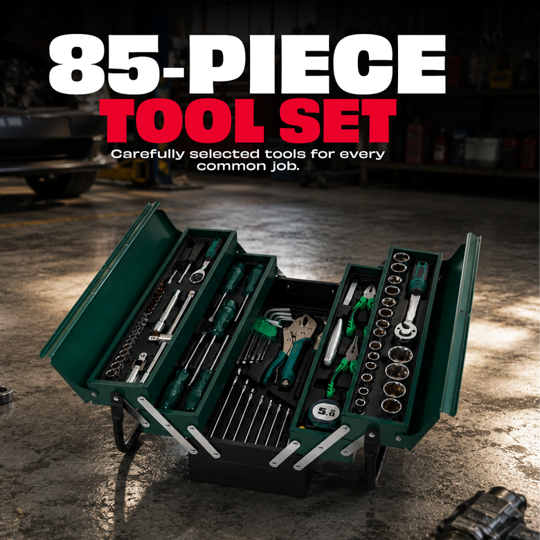 JPT 85-Piece Mechanics Tool Set, Garage Repair Kit with Tool Box | CR-V Steel • 1/4