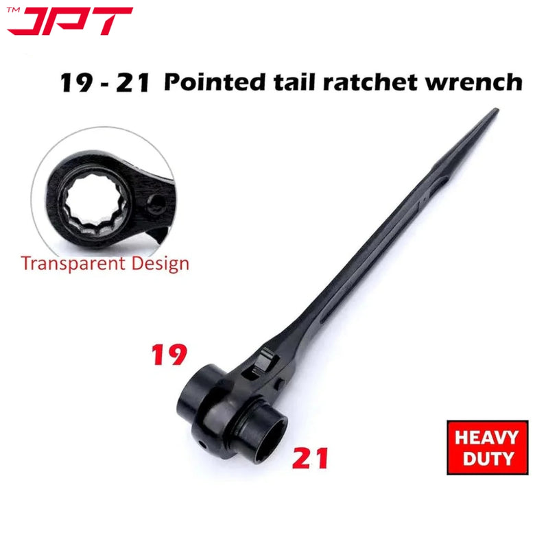 JPT 19-21MM Hexagon Scaffold Quick Wrench | Double Openings Head Ratchet Spanner | Pointed Tail Ratchet Wrench for Automotive Service