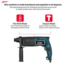 Buy JPT 20mm 850w rotary hammer drill machine at best price. This machine feature 850w motor, 0-1400rpm speed, 2.4 joules impact, 2 function and much more.