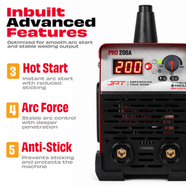 JPT True Output 200A MMA Inverter Welding Machine | LED Display, Lift TIG, Hot Start, Arc Force & Anti-Stick | Compact & Reliable Welding Machine