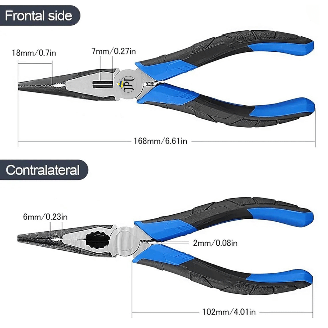 JPT 8-Inch Long Heavy Duty Nose Plier With Hard Carbon Steel Jaws And Comfort Grip Handles | Long Nose Cutting Pliers for AC Wiring, Cutting, And Gripping