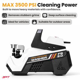 JPT F8 2.0 Super Combo 3500 PSI (250 Bar) electric pressure washer with 2500W copper motor, 10 L/min flow and TSS. Portable cleaner for car, bike and home use.
