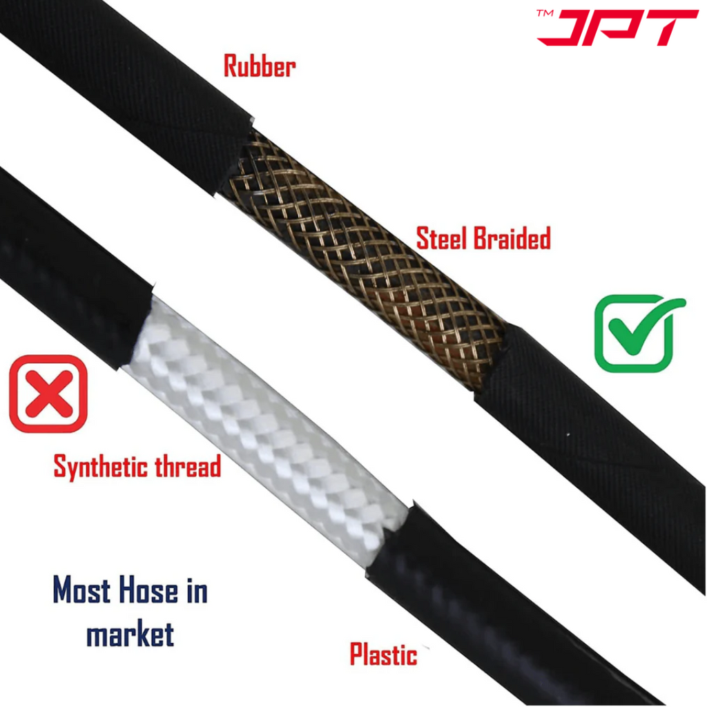 Buy the JPT heavy-duty 8-metre pressure washer hose pipe, featuring superior quality build, universal fitting, kink resistant, compatible with many brands.