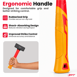 JPT 2000G Forged Steel Club Hammer – Heavy Duty Professional Lump Hammer with Anti-Slip Rubber & Shock-Absorbing Grip, Hammr for Demolition, Masonry & Fabrication Works