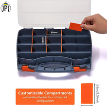 Buy now the JPT heavy duty 12-inch tool box organizer, featuring 30 removable dividers, double-sided design, transparent lids, and lock system. Buy Now