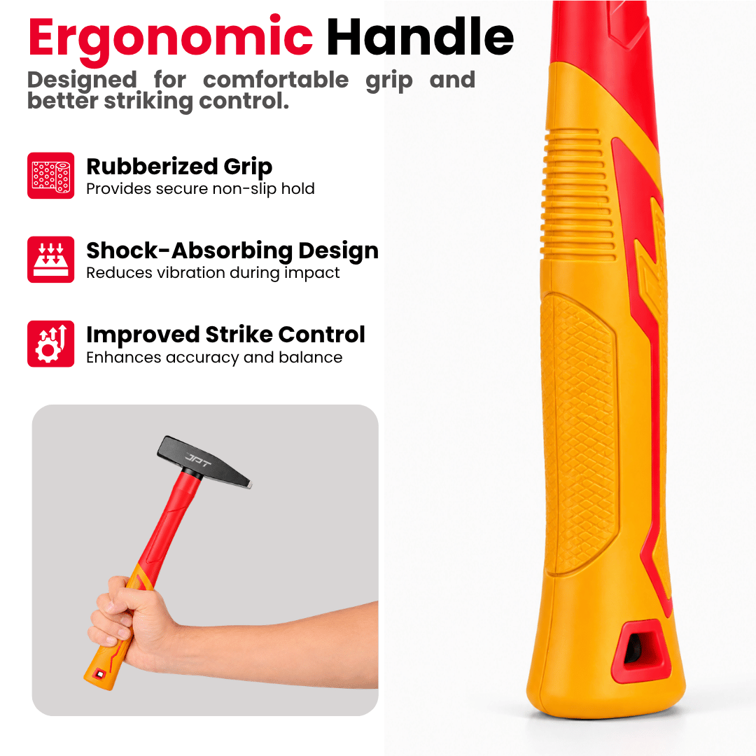 JPT 200G Forged Steel Machinist Hammer with Anti-Slip Rubber Grip Handle – Heavy Duty Professional Club Hammer for Workshop, Metal Fabrication & Chisel Work