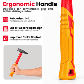 JPT 200G Forged Steel Machinist Hammer with Anti-Slip Rubber Grip Handle – Heavy Duty Professional Club Hammer for Workshop, Metal Fabrication & Chisel Work