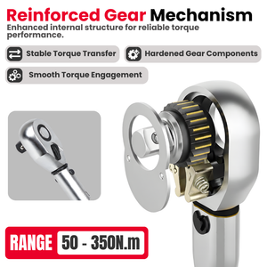 JPT 1/2 Inch Heavy Duty Drive Torque Wrench 50–350 Nm Adjustable with Reinforced Gear, Forward/Reverse Ratchet & Ball Lock Design – Automotive Torque Wrench for Car Wheels, Bike & Workshop Use