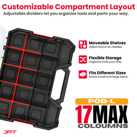 JPT Ultra Heavy Duty Tool Organizer Large | Stackable Interlocking Storage Box with 17 Compartments & 10 Removable Dividers | Portable Multi-Purpose Parts Organizer for Home & Professional Use
