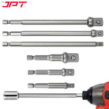 JPT 6-Piece Impact Socket Adapter Set | 3" and 6" lengths – 1/4", 3/8", and 1/2" hex shank | 65-150MM Extension Set for Impact Drivers & Power Drills