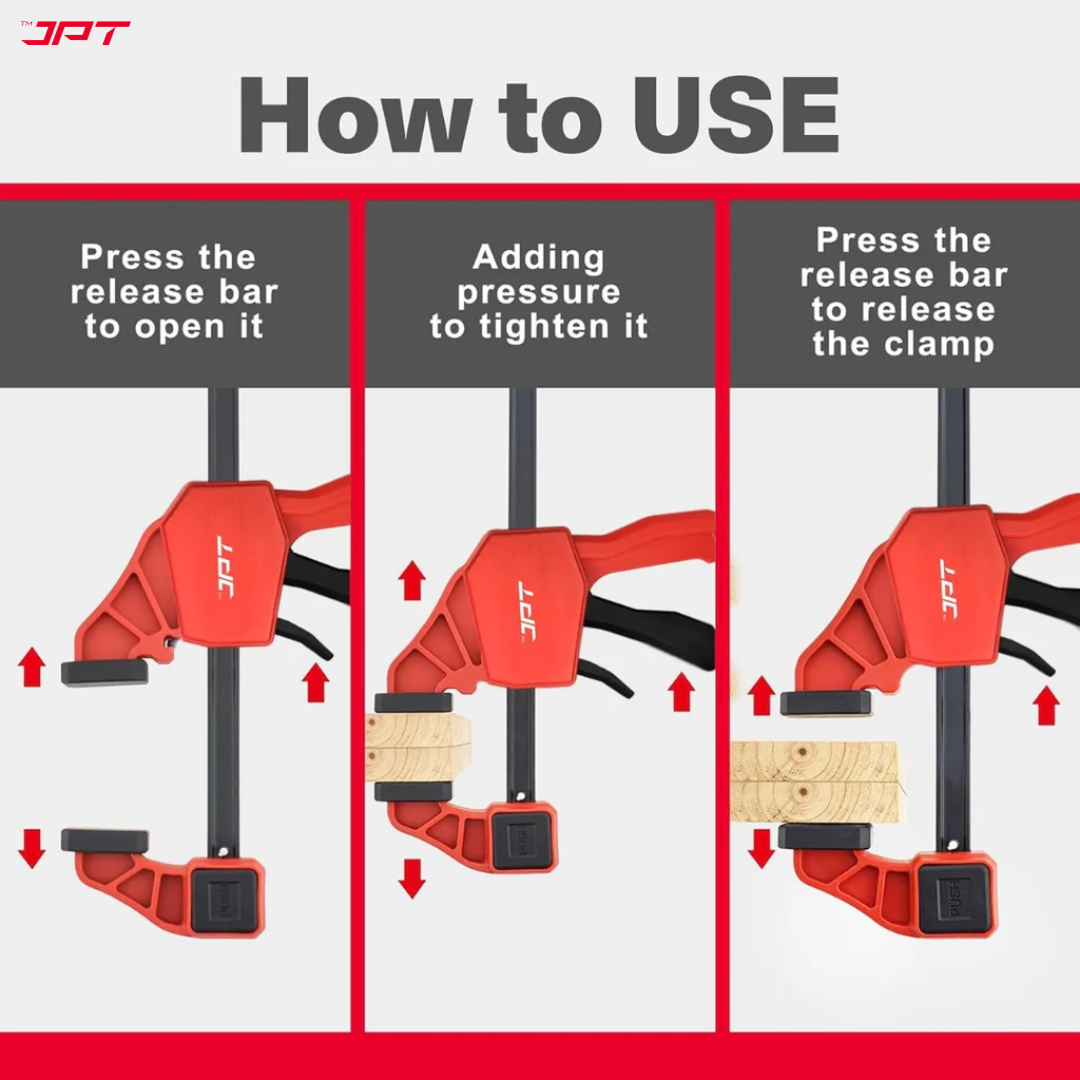 JPT Ultra Heavy-Duty 21-Inch Quick-Grip Bar Clamps | 300mm Clamping Range | One-Handed Wood Clamps with Quick-Release Trigger | F-Clamp Set | 165 lbs Hold | Woodworking, Carpentry, DIY
