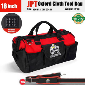 JPT 16-Inch Heavy Duty Waterproof Tool Bag | Oxford Cloth and Fine Stitching Build | Made-In India Bag | Portable Bag for Electrician, Technician, Mechanics, Carpenter, and More