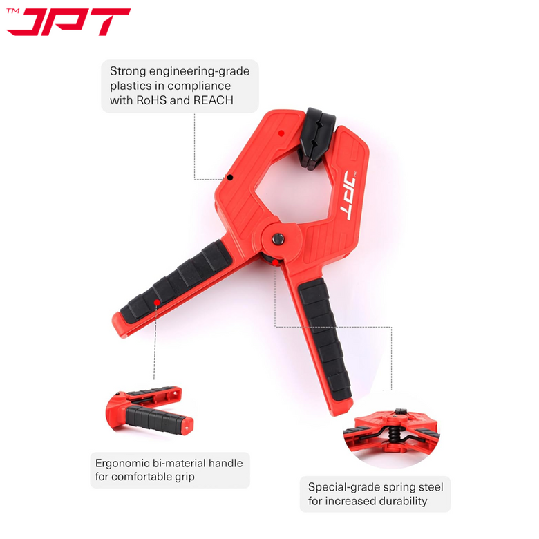 JPT 3 Inch Ultra Heavy-Duty Spring Clamp 80mm Wide Jaw | Reinforced Body with Hardened Steel Spring | 45° Rotating Pads | Strong Grip Woodworking & Carpentry Clamp for Workshop & DIY Use