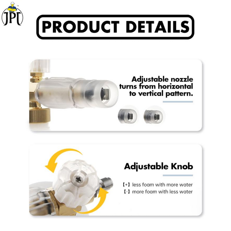 JPT Heavy Duty Snow Foam Cannon | 70 Bar Power | 3000 PSI Pressure | Brass + ABS Nozzle | Adjustable Thick Foam | Bosch Pressure Washer Adapter Included