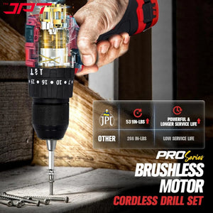 JPT Pro Series Brushless 18-volt Cordless Impact Drill Machine | 65N.M Torque | 0-2000RPM Speed | 35+3 Gears Box | 2 Speed Modes | 3/8-inch Metal Chuck | 1500mAh Battery | Fast Charger