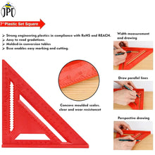 Buy now the JPT 7-inch thickened 45°/90° carpenter square, featuring precision laser markings, high-quality build, widened base, and user-friendly design.