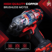 JPT Supreme Powerful Brushless 21-volt Cordless Impact Wrench | 2100 Nm Torque | 2300 RPM Speed | 3/4-Inch Head Shank | Bright LED Light | 8000mAh Battery | Fast Charger | 36mm Socket | Heavy Carry Case