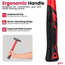 Buy JPT 500G forged steel machinist hammer with shock-proof ergonomic handle. Ideal for workshop, fabrication, chisel work and construction use. Buy Now