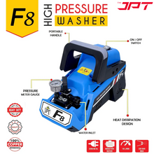 Buy now the JPT heavy-duty F8 domestic pressure washer pump, featuring 2400-watt power, 220 bar pressure, 10 l/min water flow, portable design, and more.