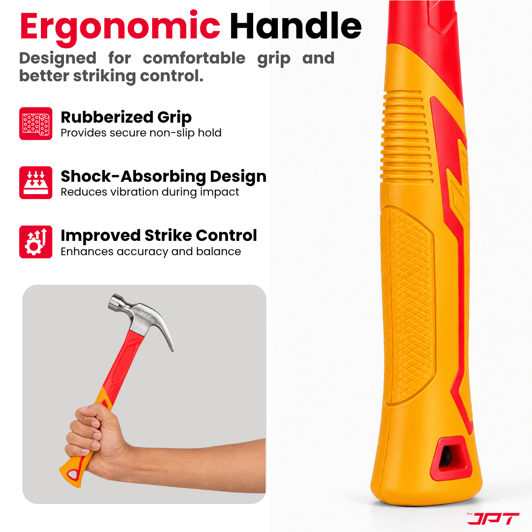 JPT 450G Forged Steel Claw Hammer with Anti-Slip Rubber Grip – Heavy Duty Carpenter Hammer for Carpentry, Woodworking & Construction Work, Professional Steel Hammer for Nail Driving & Extraction