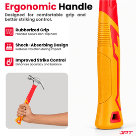 JPT 450G Forged Steel Claw Hammer with Anti-Slip Rubber Grip – Heavy Duty Carpenter Hammer for Carpentry, Woodworking & Construction Work, Professional Steel Hammer for Nail Driving & Extraction